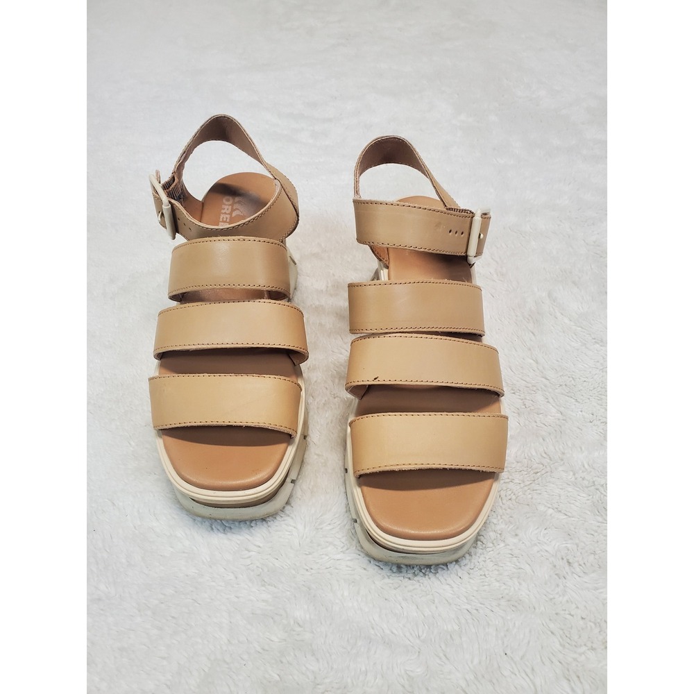 Sorel Tan White Joanie Ankle Strap Casual Summer Platform Sandal 7 Boho Classic